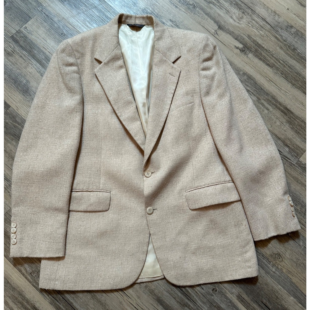 Bill Blass Men’s Tweed Blazer Suit Coat Beige Sand Size 43 Light